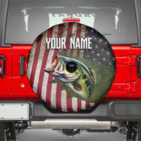 American Flag Largemouth Bass Fishing Spare Tire Cover Jumping Fish Graphic and Custom Name Design - Wonder Print Shop