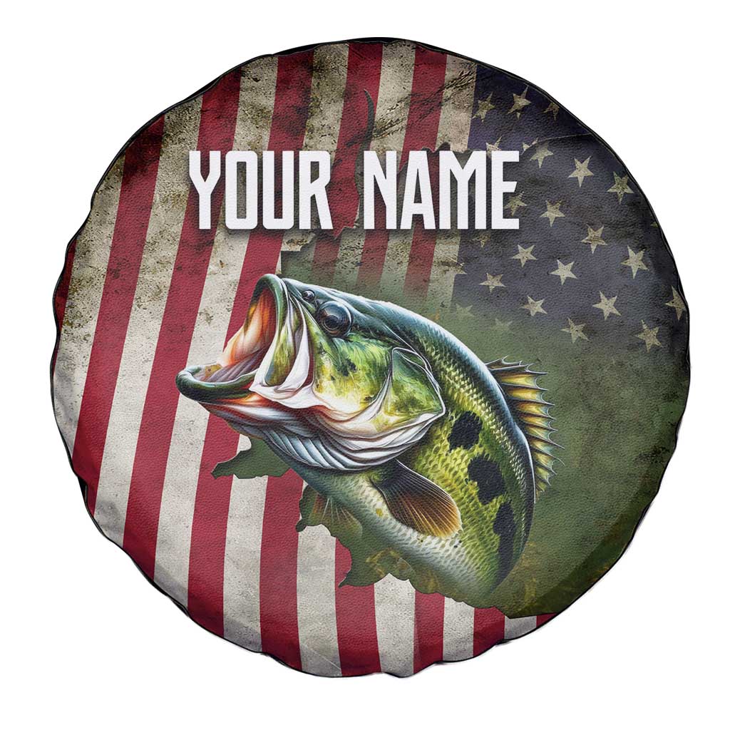 American Flag Largemouth Bass Fishing Spare Tire Cover Jumping Fish Graphic and Custom Name Design - Wonder Print Shop