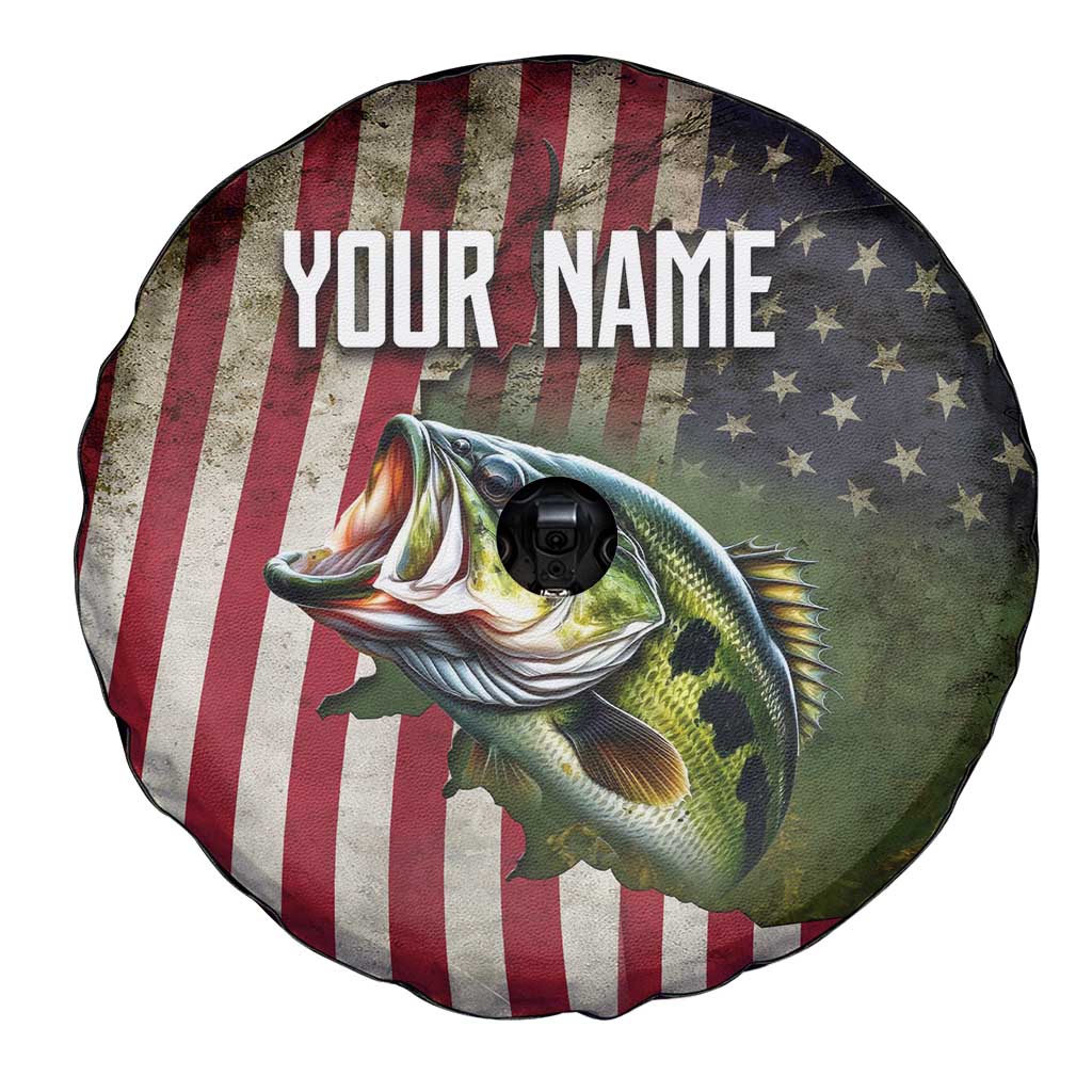 American Flag Largemouth Bass Fishing Spare Tire Cover Jumping Fish Graphic and Custom Name Design - Wonder Print Shop
