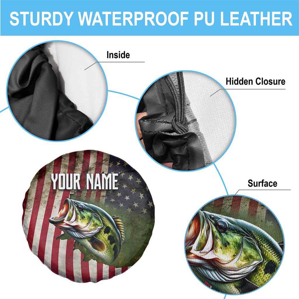 American Flag Largemouth Bass Fishing Spare Tire Cover Jumping Fish Graphic and Custom Name Design - Wonder Print Shop