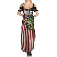 American Flag Largemouth Bass Fishing Summer Maxi Dress Jumping Fish Graphic and Custom Name Design - Wonder Print Shop