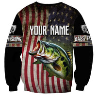 American Flag Largemouth Bass Fishing Sweatshirt Jumping Fish Graphic and Custom Name Design - Wonder Print Shop