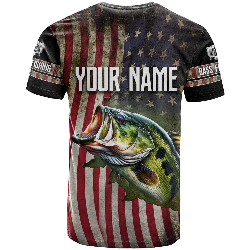 American Flag Largemouth Bass Fishing T Shirt Jumping Fish Graphic and Custom Name Design - Wonder Print Shop