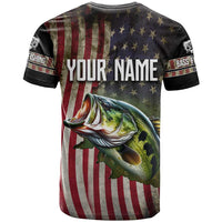 American Flag Largemouth Bass Fishing T Shirt Jumping Fish Graphic and Custom Name Design - Wonder Print Shop