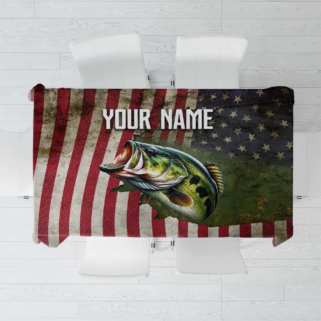 American Flag Largemouth Bass Fishing Tablecloth Jumping Fish Graphic and Custom Name Design - Wonder Print Shop