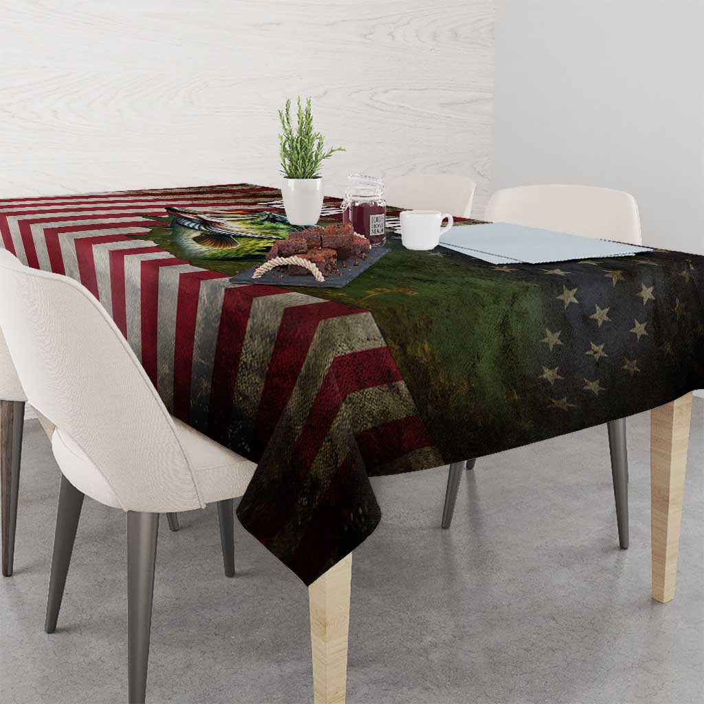 American Flag Largemouth Bass Fishing Tablecloth Jumping Fish Graphic and Custom Name Design - Wonder Print Shop