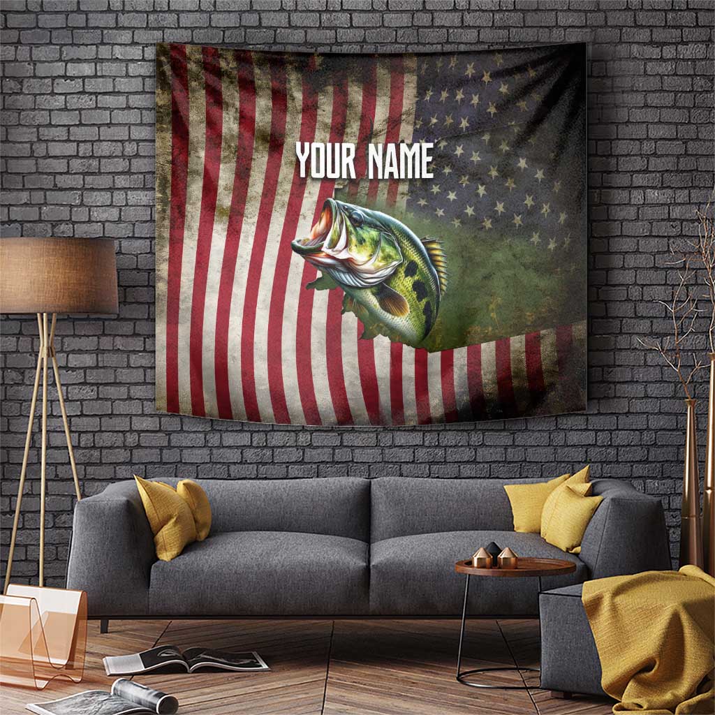 American Flag Largemouth Bass Fishing Tapestry Jumping Fish Graphic and Custom Name Design - Wonder Print Shop