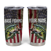 American Flag Largemouth Bass Fishing Tumbler Cup Jumping Fish Graphic and Custom Name Design - Wonder Print Shop