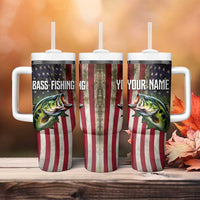 American Flag Largemouth Bass Fishing Tumbler With Handle Jumping Fish Graphic and Custom Name Design - Wonder Print Shop