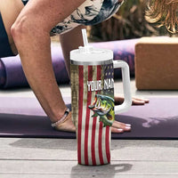 American Flag Largemouth Bass Fishing Tumbler With Handle Jumping Fish Graphic and Custom Name Design - Wonder Print Shop