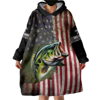 American Flag Largemouth Bass Fishing Wearable Blanket Hoodie Jumping Fish Graphic and Custom Name Design - Wonder Print Shop