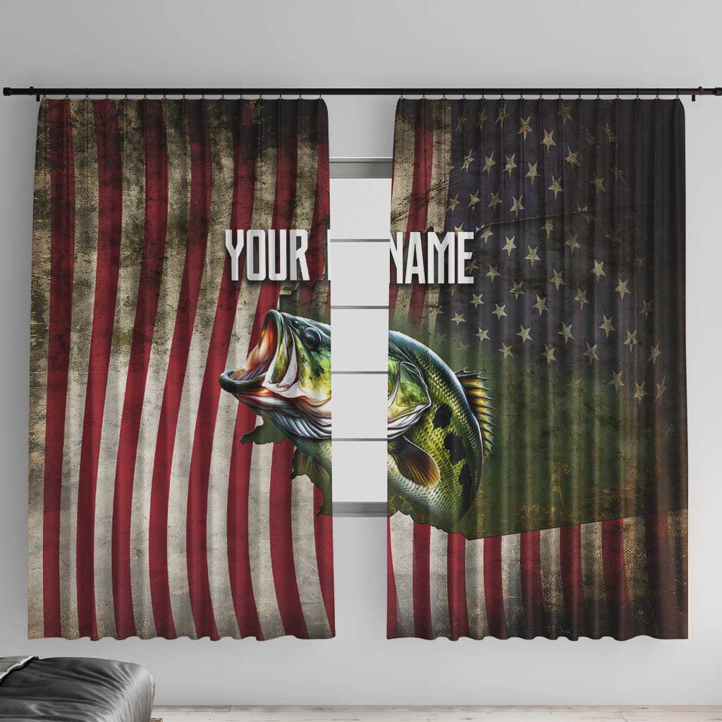 American Flag Largemouth Bass Fishing Window Curtain Jumping Fish Graphic and Custom Name Design - Wonder Print Shop