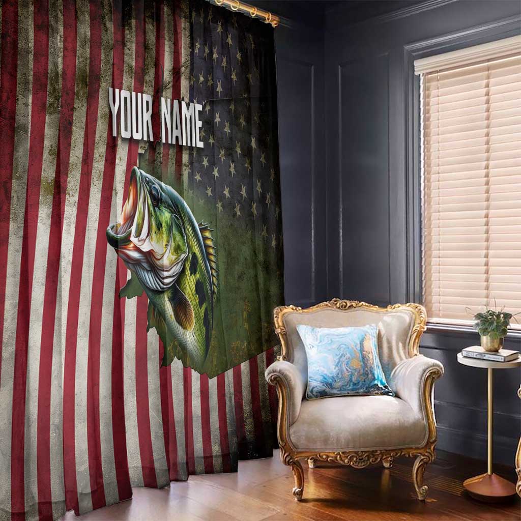 American Flag Largemouth Bass Fishing Window Curtain Jumping Fish Graphic and Custom Name Design - Wonder Print Shop