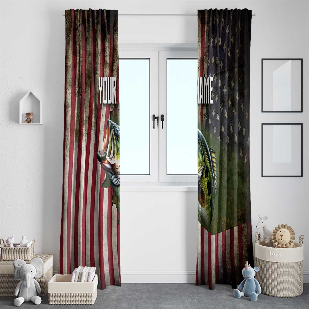 American Flag Largemouth Bass Fishing Window Curtain Jumping Fish Graphic and Custom Name Design - Wonder Print Shop