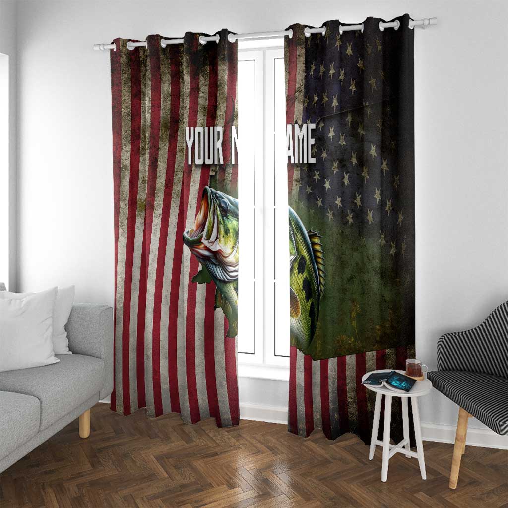 American Flag Largemouth Bass Fishing Window Curtain Jumping Fish Graphic and Custom Name Design - Wonder Print Shop