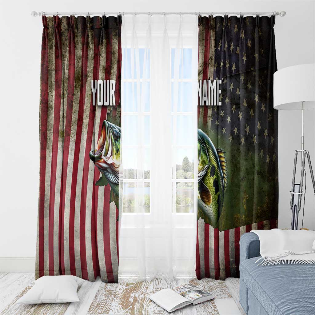 American Flag Largemouth Bass Fishing Window Curtain Jumping Fish Graphic and Custom Name Design - Wonder Print Shop