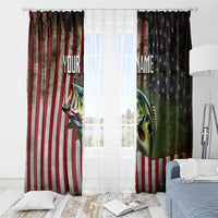 American Flag Largemouth Bass Fishing Window Curtain Jumping Fish Graphic and Custom Name Design - Wonder Print Shop