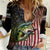 American Flag Largemouth Bass Fishing Women Casual Shirt Jumping Fish Graphic and Custom Name Design - Wonder Print Shop