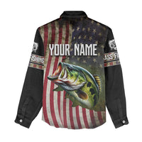 American Flag Largemouth Bass Fishing Women Casual Shirt Jumping Fish Graphic and Custom Name Design - Wonder Print Shop