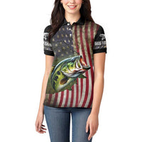 American Flag Largemouth Bass Fishing Women Polo Shirt Jumping Fish Graphic and Custom Name Design - Wonder Print Shop