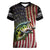 American Flag Largemouth Bass Fishing Women V-Neck T-Shirt Jumping Fish Graphic and Custom Name Design - Wonder Print Shop