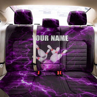 Bowling Ball and Pins Back Car Seat Cover Purple Lightning Background and Custom Name Design - Wonder Print Shop