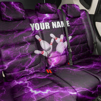 Bowling Ball and Pins Back Car Seat Cover Purple Lightning Background and Custom Name Design - Wonder Print Shop