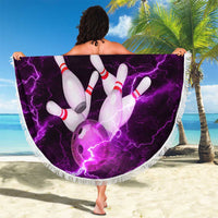 Bowling Ball and Pins Beach Blanket Purple Lightning Background and Custom Name Design - Wonder Print Shop