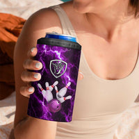 Bowling Ball and Pins 4 in 1 Can Cooler Tumbler Purple Lightning Background and Custom Name Design - Wonder Print Shop