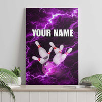 Bowling Ball and Pins Canvas Wall Art Purple Lightning Background and Custom Name Design - Wonder Print Shop