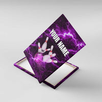 Bowling Ball and Pins Canvas Wall Art Purple Lightning Background and Custom Name Design - Wonder Print Shop