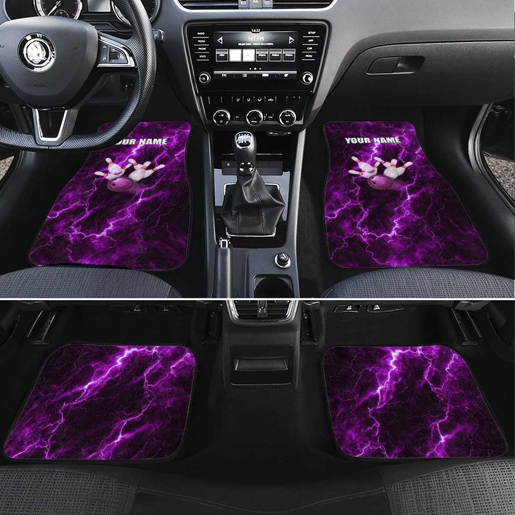 Bowling Ball and Pins Car Mats Purple Lightning Background and Custom Name Design - Wonder Print Shop