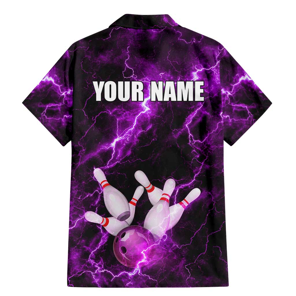 Bowling Ball and Pins Family Matching Mermaid Dress and Hawaiian Shirt Purple Lightning Background and Custom Name Design - Wonder Print Shop