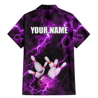 Bowling Ball and Pins Family Matching Mermaid Dress and Hawaiian Shirt Purple Lightning Background and Custom Name Design - Wonder Print Shop