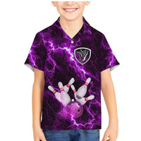 Bowling Ball and Pins Family Matching Mermaid Dress and Hawaiian Shirt Purple Lightning Background and Custom Name Design - Wonder Print Shop