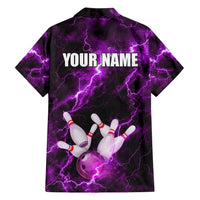 Bowling Ball and Pins Family Matching Puletasi and Hawaiian Shirt Purple Lightning Background and Custom Name Design - Wonder Print Shop