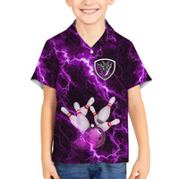 Bowling Ball and Pins Family Matching Summer Maxi Dress and Hawaiian Shirt Purple Lightning Background and Custom Name Design - Wonder Print Shop