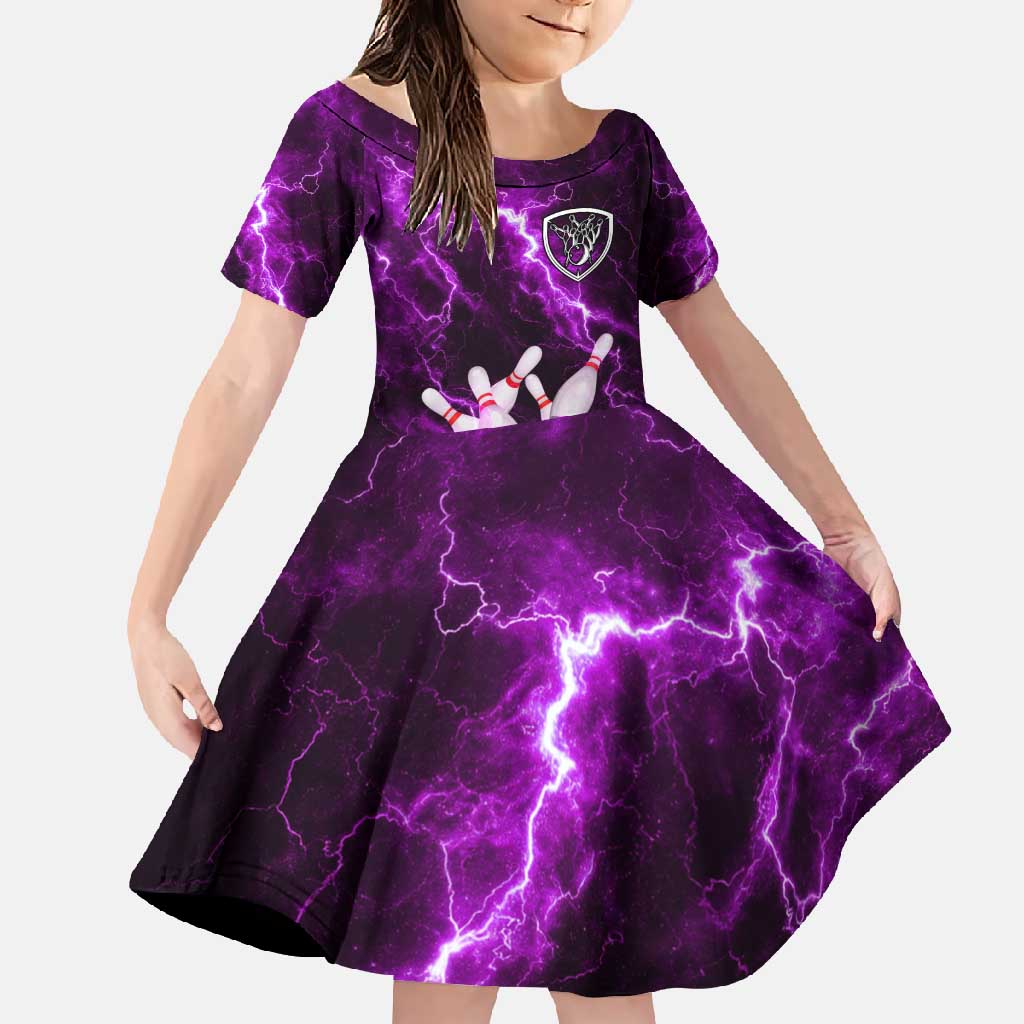 Bowling Ball and Pins Family Matching Tank Maxi Dress and Hawaiian Shirt Purple Lightning Background and Custom Name Design - Wonder Print Shop