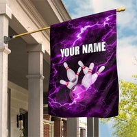 Bowling Ball and Pins Garden Flag Purple Lightning Background and Custom Name Design - Wonder Print Shop