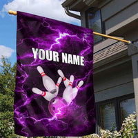 Bowling Ball and Pins Garden Flag Purple Lightning Background and Custom Name Design - Wonder Print Shop