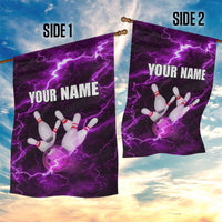 Bowling Ball and Pins Garden Flag Purple Lightning Background and Custom Name Design - Wonder Print Shop
