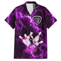 Bowling Ball and Pins Hawaiian Shirt Purple Lightning Background and Custom Name Design - Wonder Print Shop
