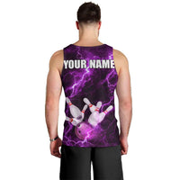 Bowling Ball and Pins Men Tank Top Purple Lightning Background and Custom Name Design - Wonder Print Shop