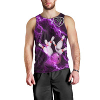 Bowling Ball and Pins Men Tank Top Purple Lightning Background and Custom Name Design - Wonder Print Shop
