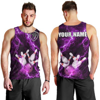Bowling Ball and Pins Men Tank Top Purple Lightning Background and Custom Name Design - Wonder Print Shop