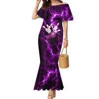 Bowling Ball and Pins Mermaid Dress Purple Lightning Background and Custom Name Design - Wonder Print Shop
