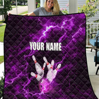 Bowling Ball and Pins Quilt Purple Lightning Background and Custom Name Design - Wonder Print Shop