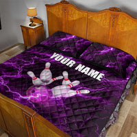 Bowling Ball and Pins Quilt Bed Set Purple Lightning Background and Custom Name Design - Wonder Print Shop