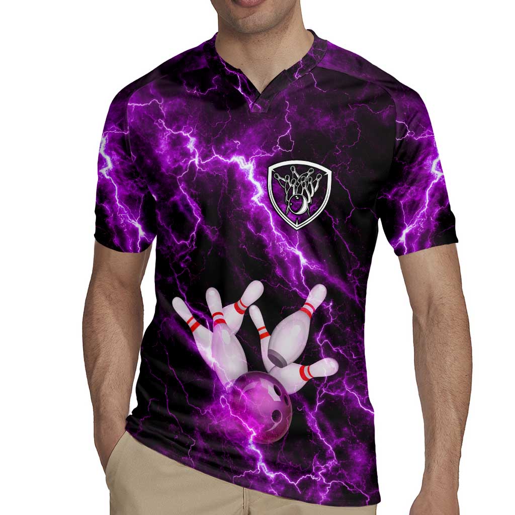 Bowling Ball and Pins Rugby Jersey Purple Lightning Background and Custom Name Design - Wonder Print Shop