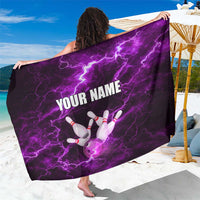 Bowling Ball and Pins Sarong Purple Lightning Background and Custom Name Design - Wonder Print Shop